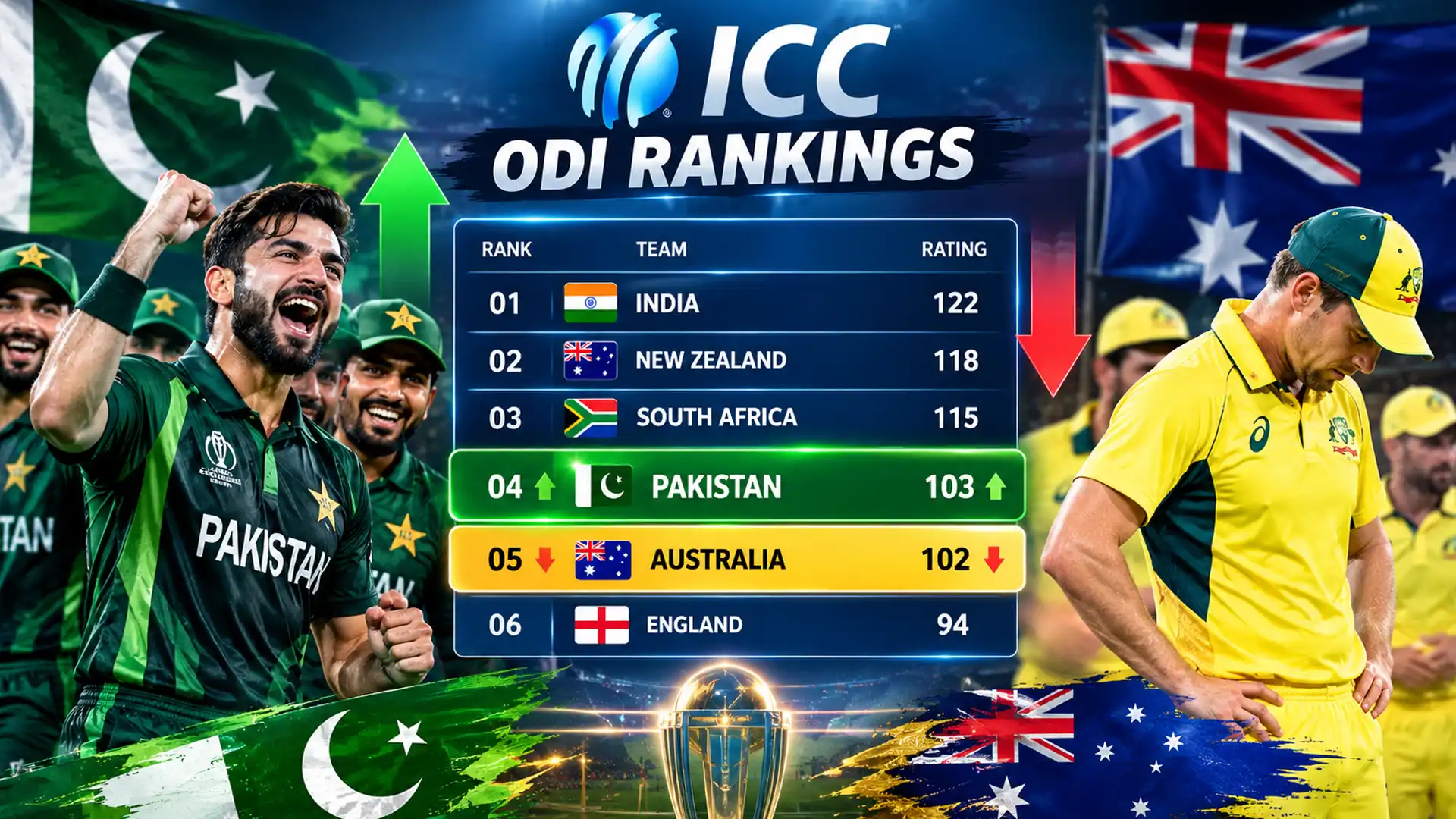 Pakistan Overtake Australia in ICC ODI Rankings