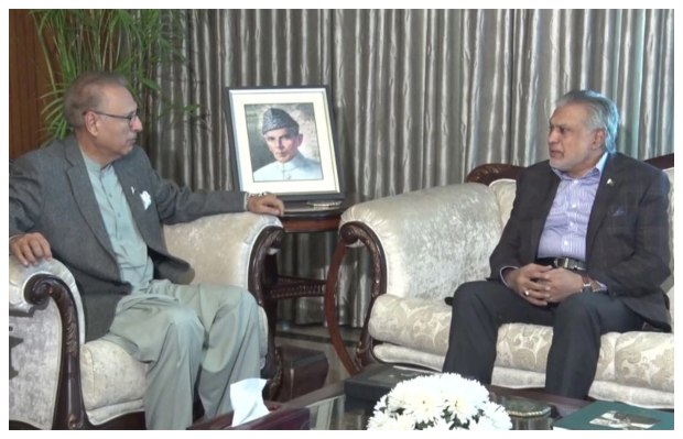 finance-minister-ishaq-dar-meets-president-arif-alvi-conveys-pm-s-message